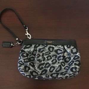 Coach Metallic Silver Ocelet Print Wristlet